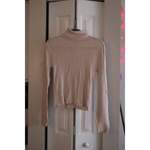 American Eagle Ribbed Cropped Turtleneck Sweater – Large (Cream)